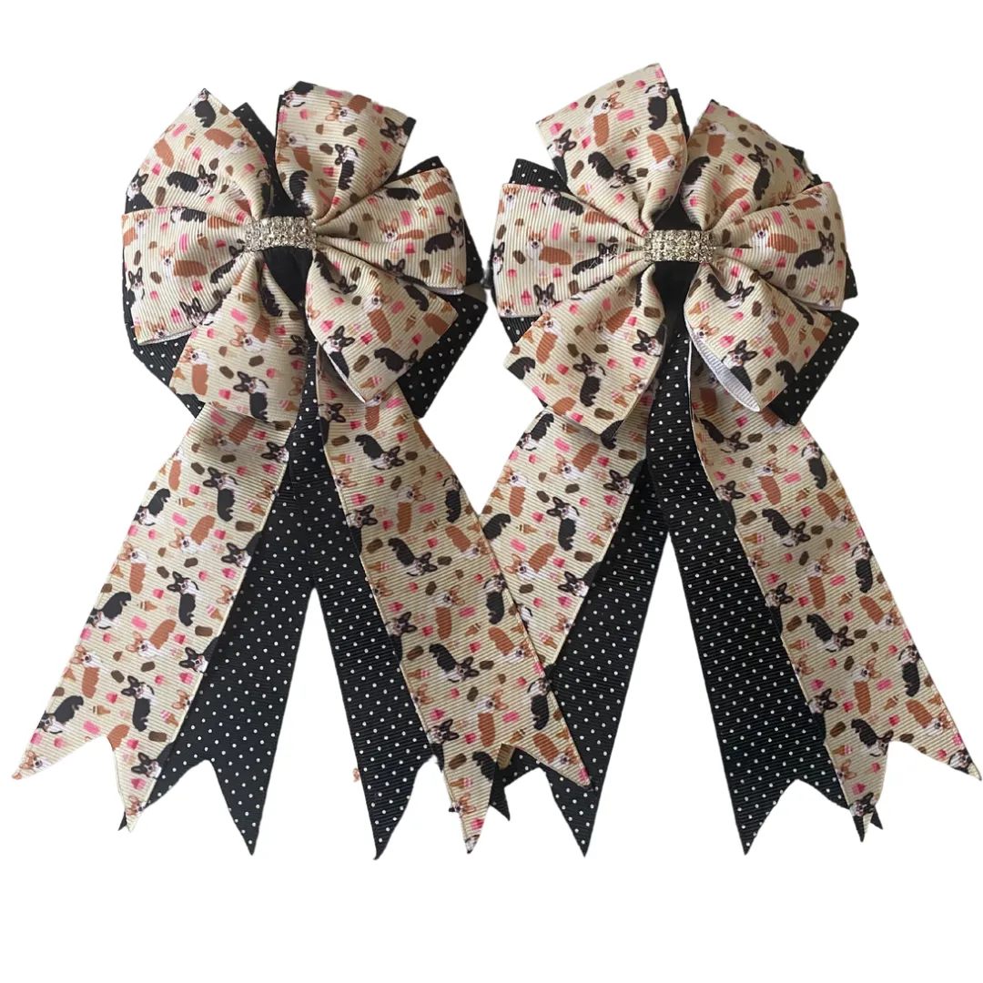 * Show Bows: Corgis on Black Swiss Dot 💗