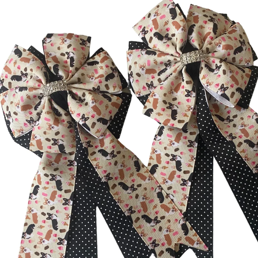 * Show Bows: Corgis on Black Swiss Dot 💗