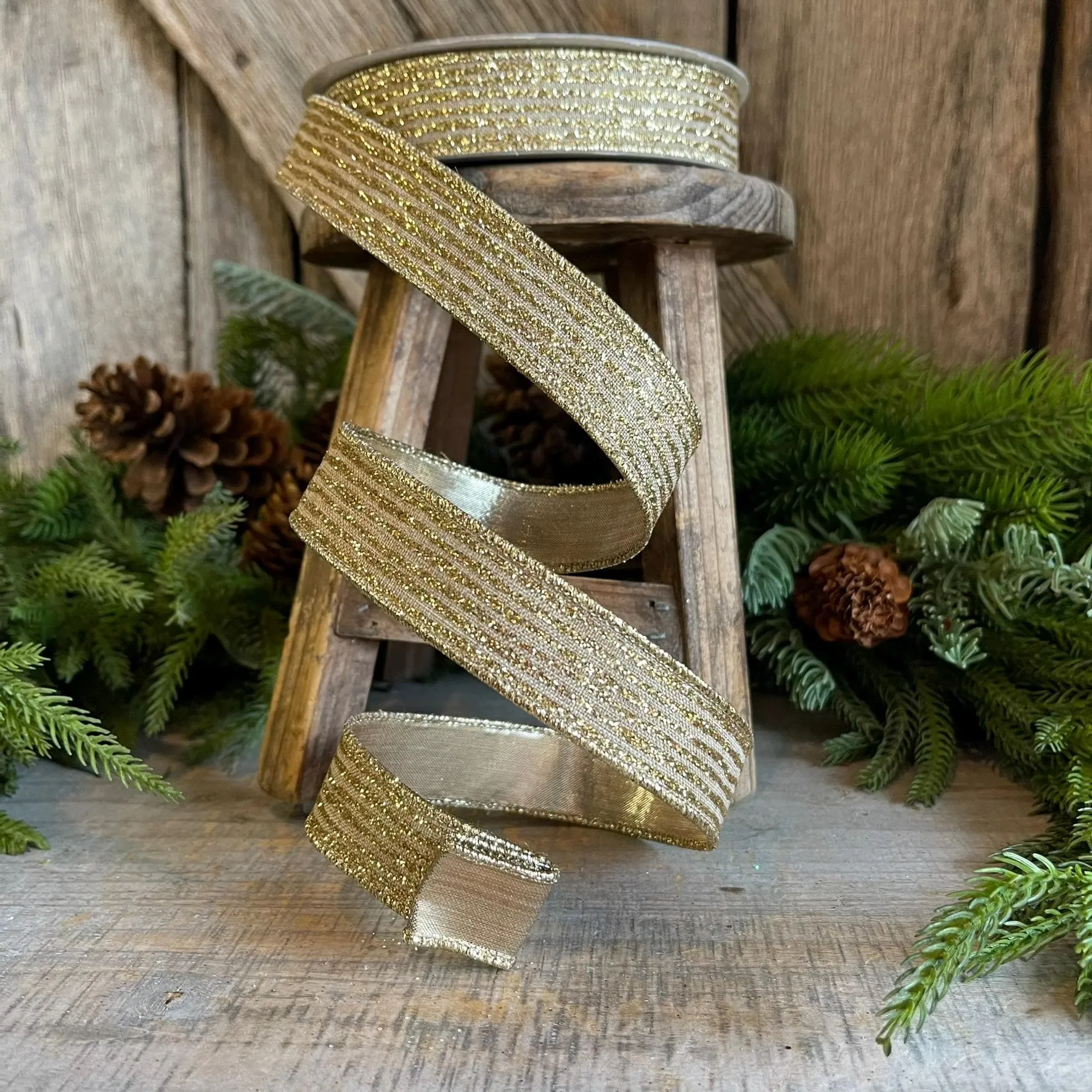 1" Gold Random Stripes Ribbon, Farrisilk Ribbon