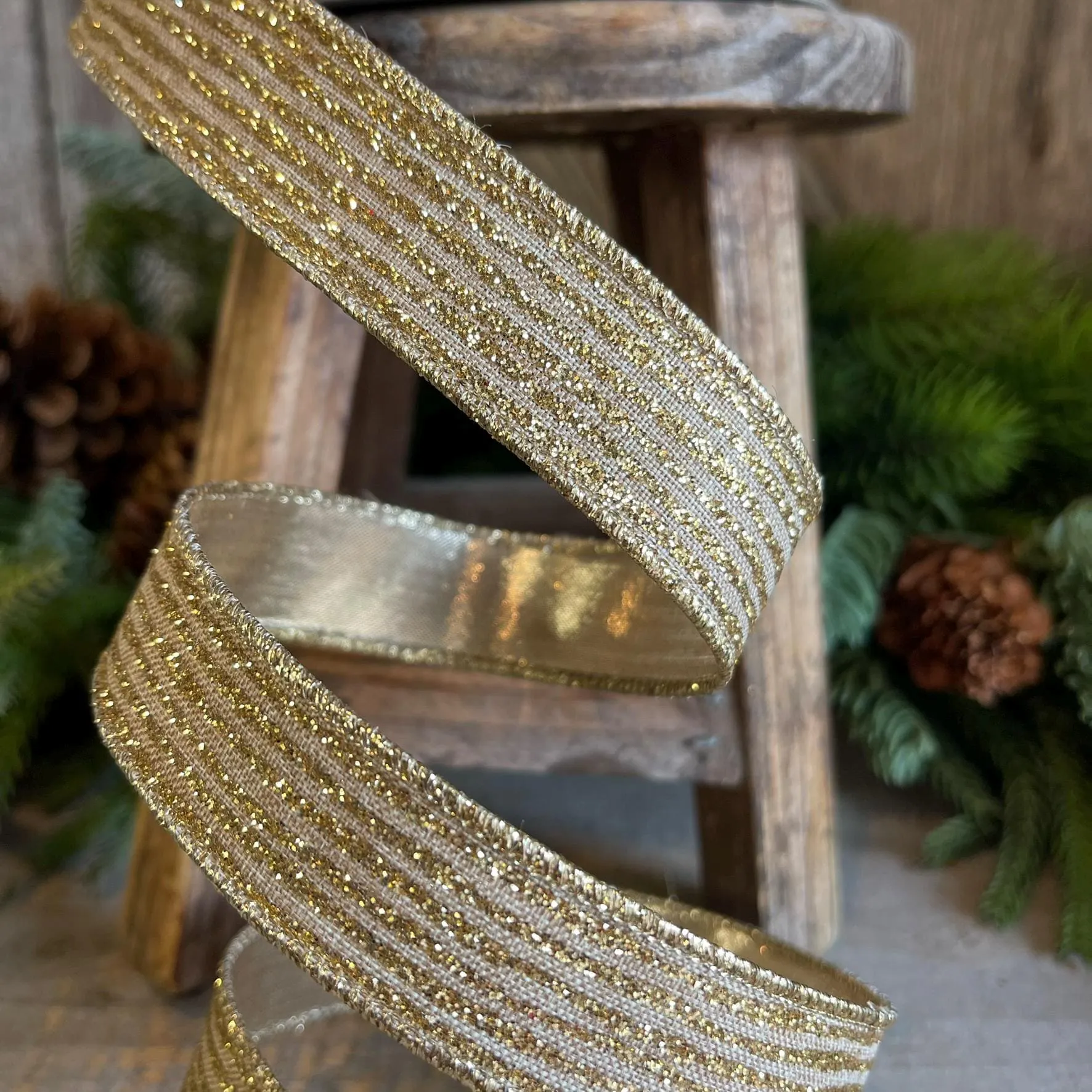 1" Gold Random Stripes Ribbon, Farrisilk Ribbon