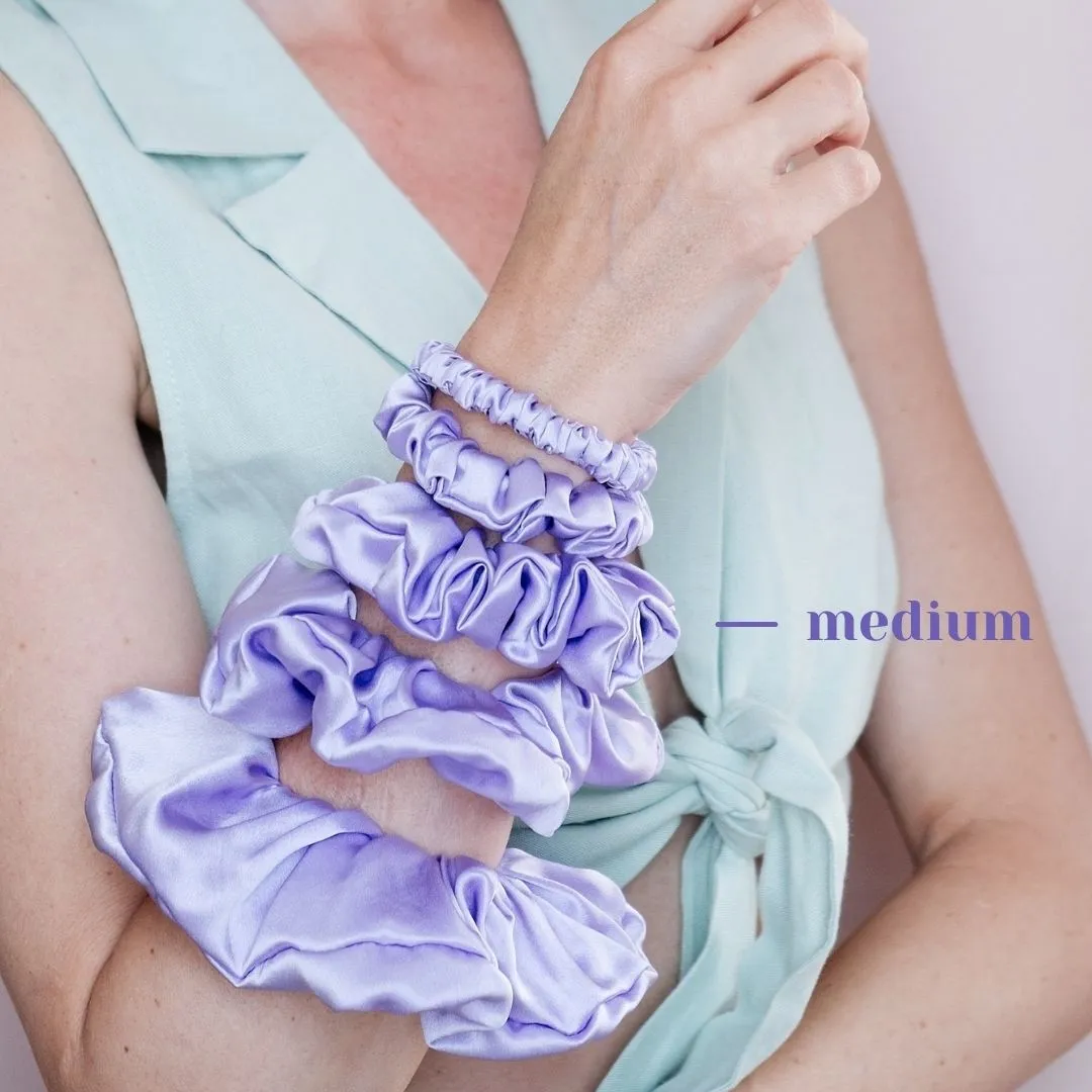 3 Pack Premium Mulberry Silk Scrunchies - Lavender - Medium