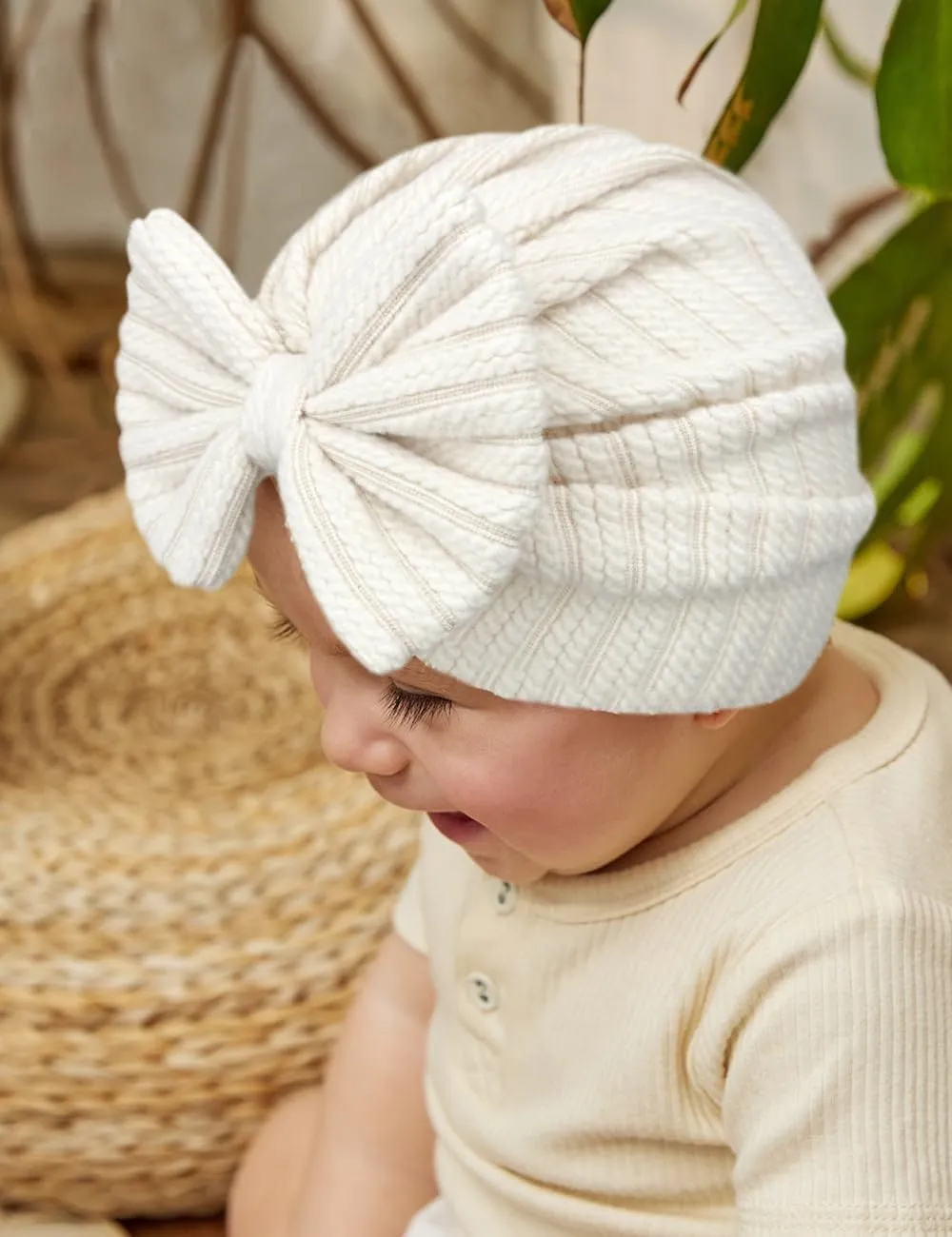 3 Pack Velvet Baby Turban Hats with Bow, Stretchy Baby Head Cover Beanies for Newborn, Toddler, Infant Head Wraps