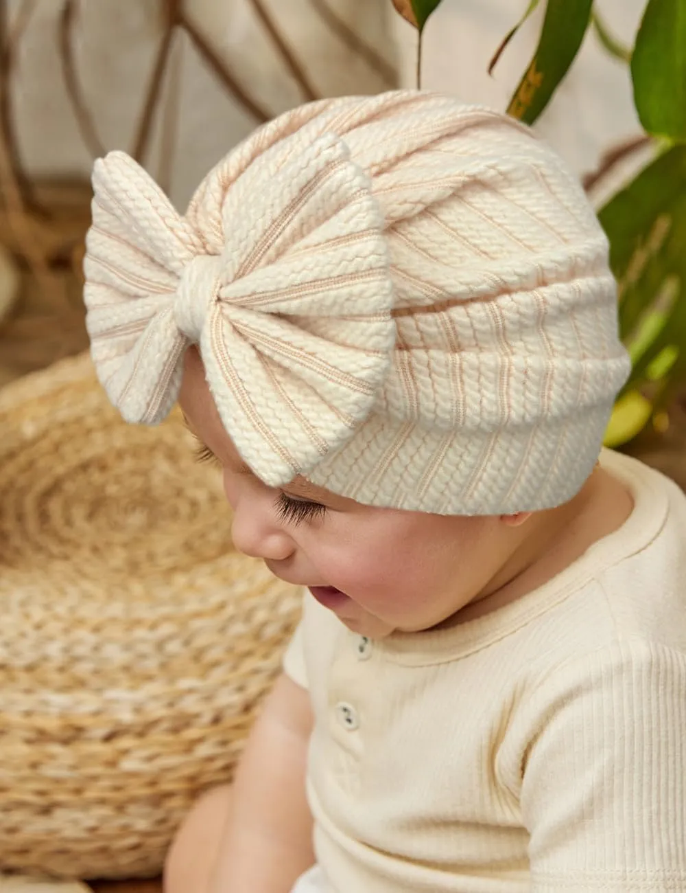 3 Pack Velvet Baby Turban Hats with Bow, Stretchy Baby Head Cover Beanies for Newborn, Toddler, Infant Head Wraps