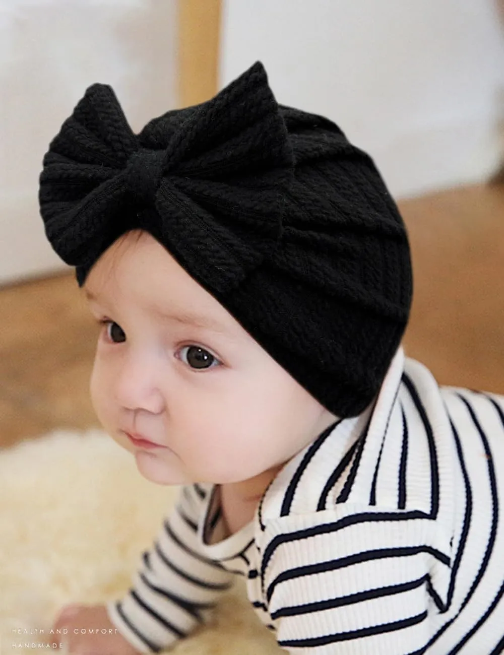 3 Pack Velvet Baby Turban Hats with Bow, Stretchy Baby Head Cover Beanies for Newborn, Toddler, Infant Head Wraps