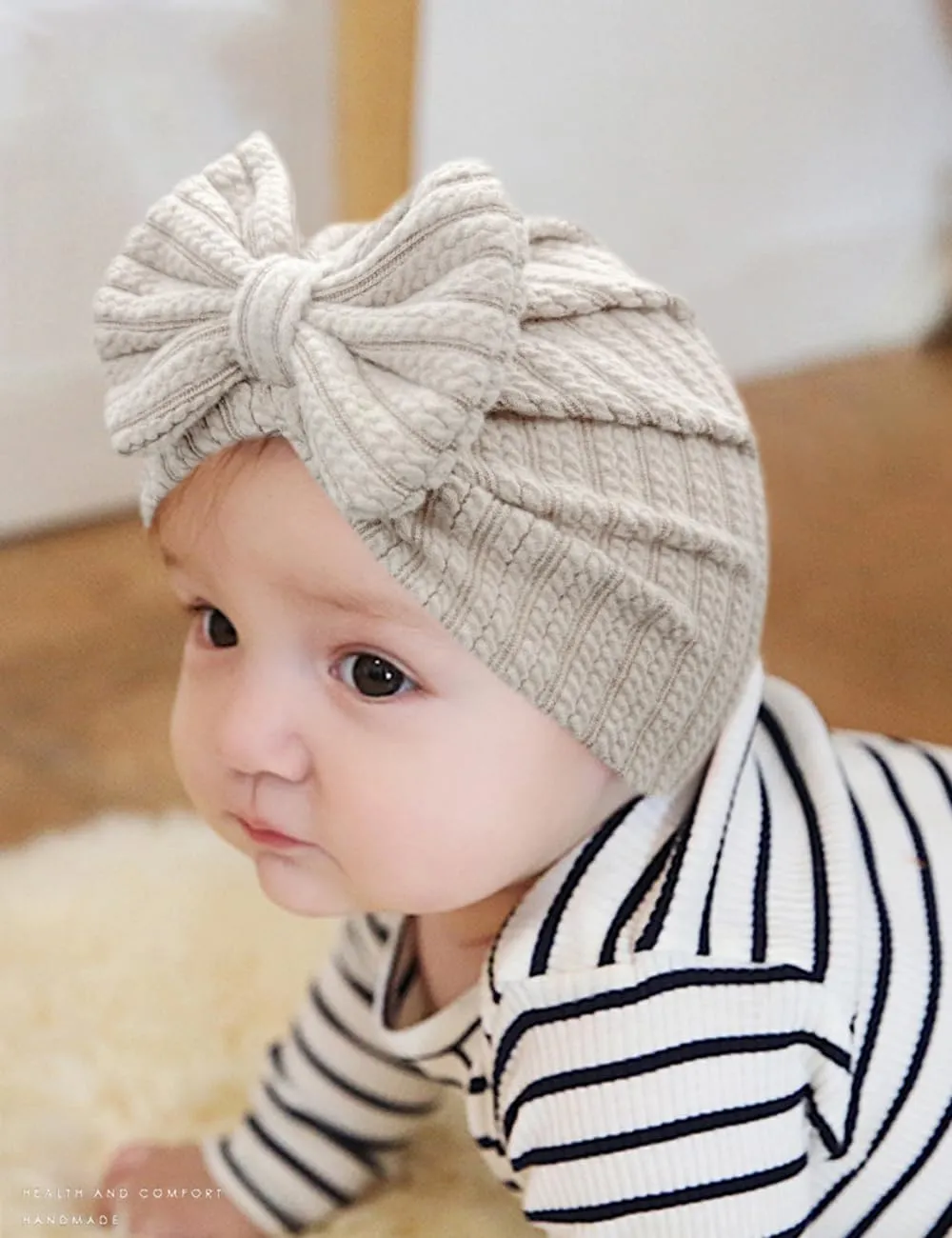 3 Pack Velvet Baby Turban Hats with Bow, Stretchy Baby Head Cover Beanies for Newborn, Toddler, Infant Head Wraps