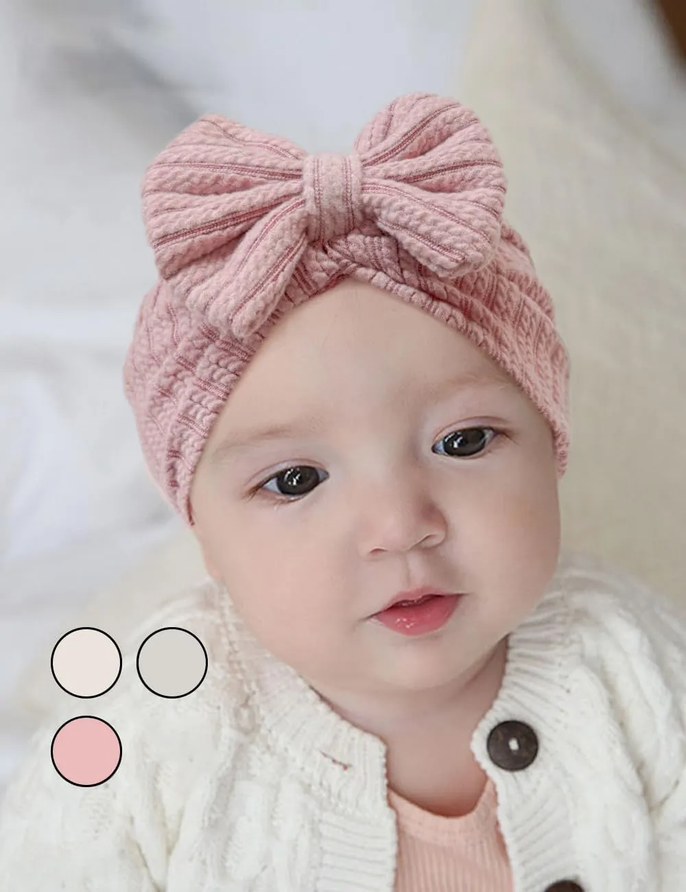 3 Pack Velvet Baby Turban Hats with Bow, Stretchy Baby Head Cover Beanies for Newborn, Toddler, Infant Head Wraps