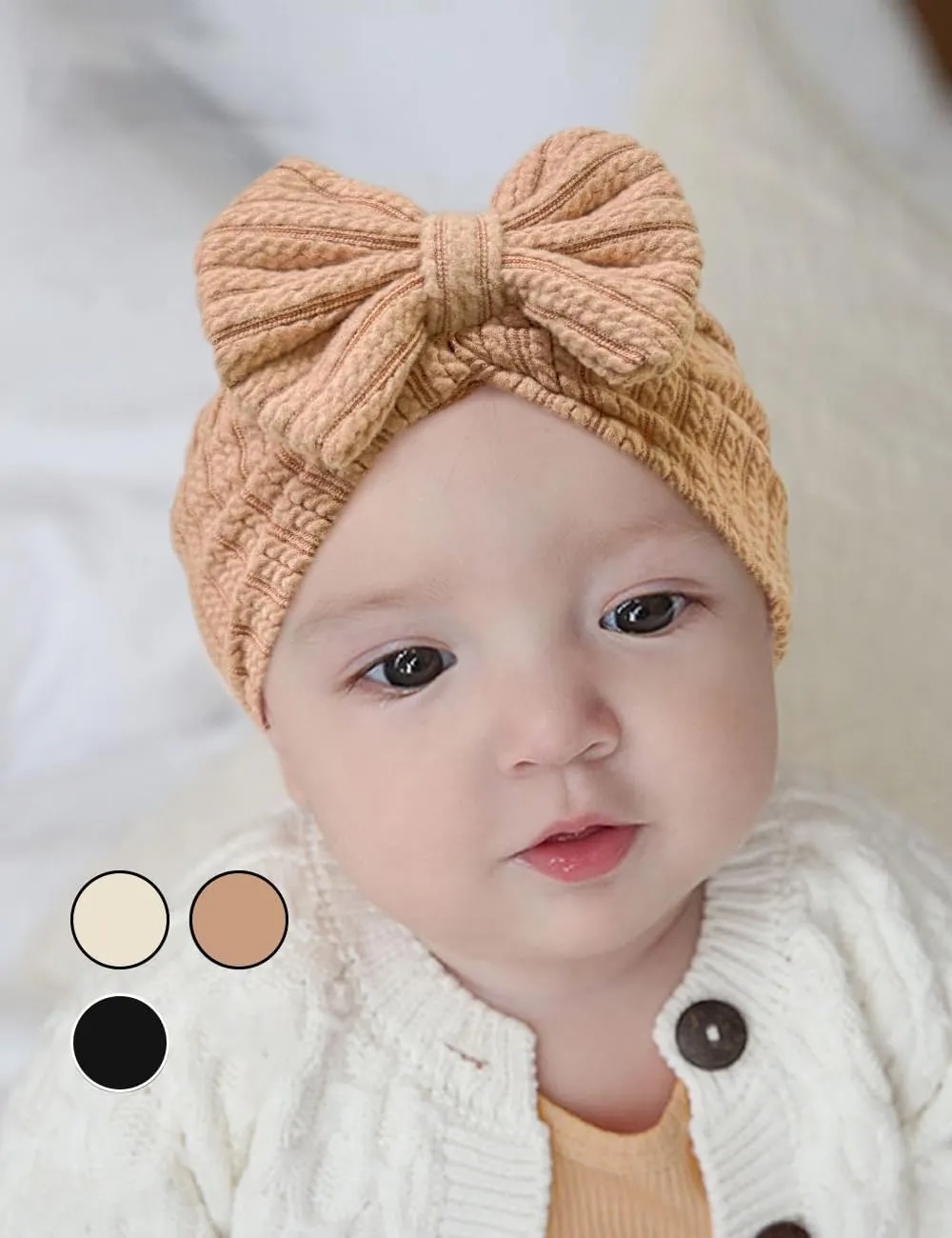 3 Pack Velvet Baby Turban Hats with Bow, Stretchy Baby Head Cover Beanies for Newborn, Toddler, Infant Head Wraps