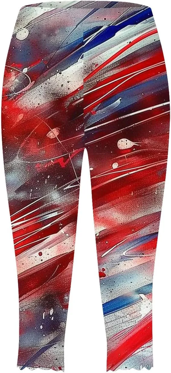 4th of July Capri Leggings for Women American Flag Patterned Patriotic Pants High Waist Workout Yoga Legging