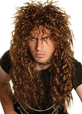 80s Crimped Brown Rocker Wig