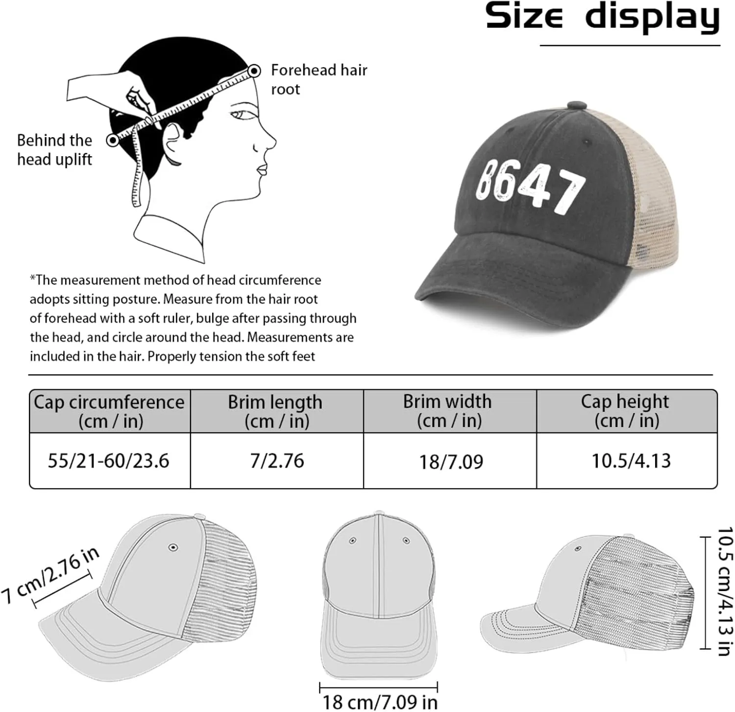 8647 Hat Trucker Hat Men Vintage Mesh Baseball Cap for Summer