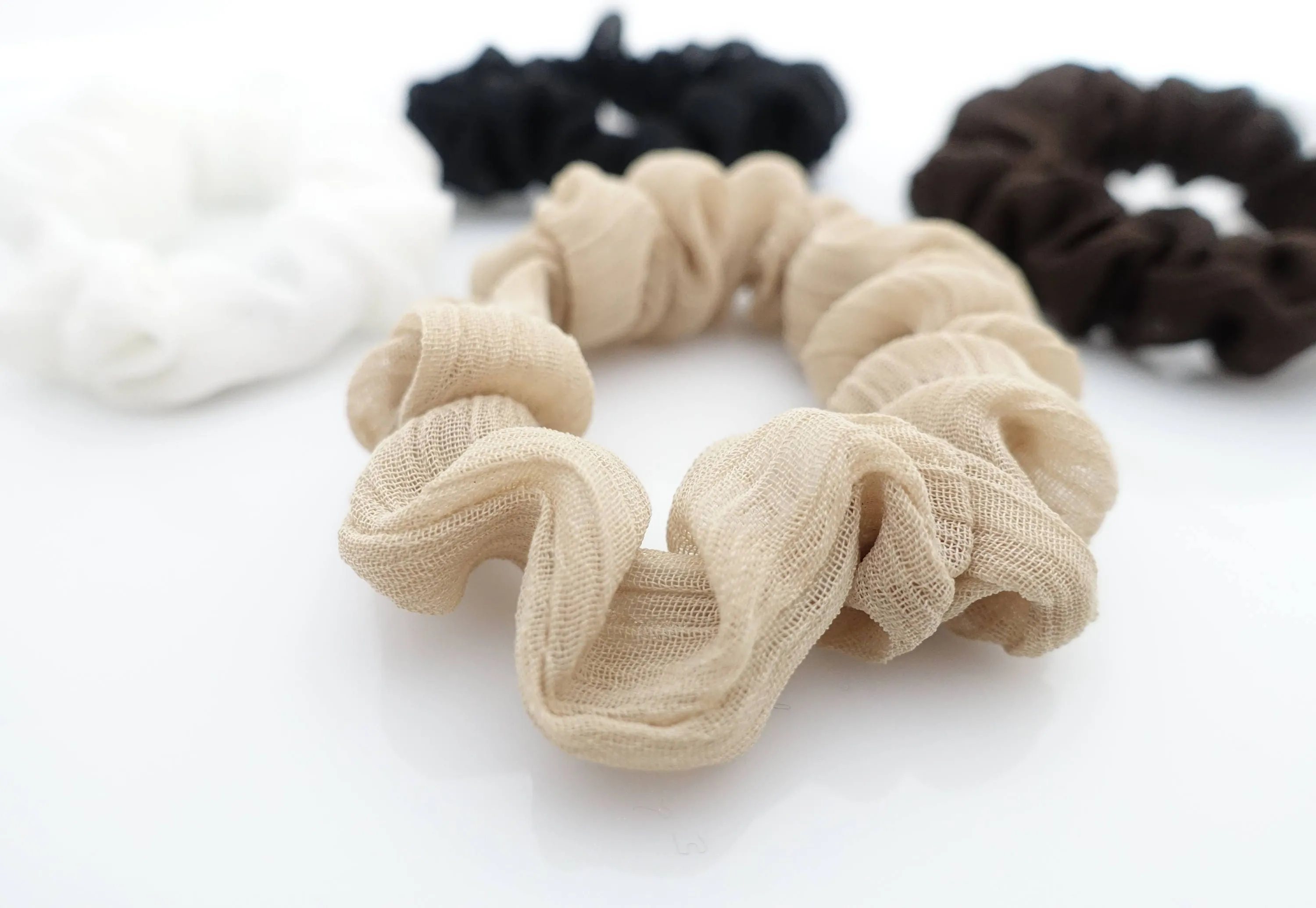 A set of 5 Mini Chiffon Scrunchies Set Solid Color scrunchy Ponytail Holder scrunchie pack for women