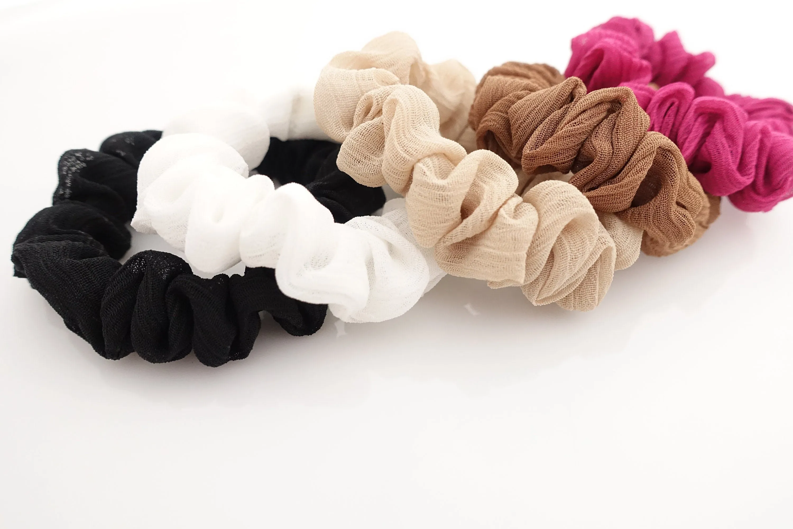 A set of 5 Mini Chiffon Scrunchies Set Solid Color scrunchy Ponytail Holder scrunchie pack for women