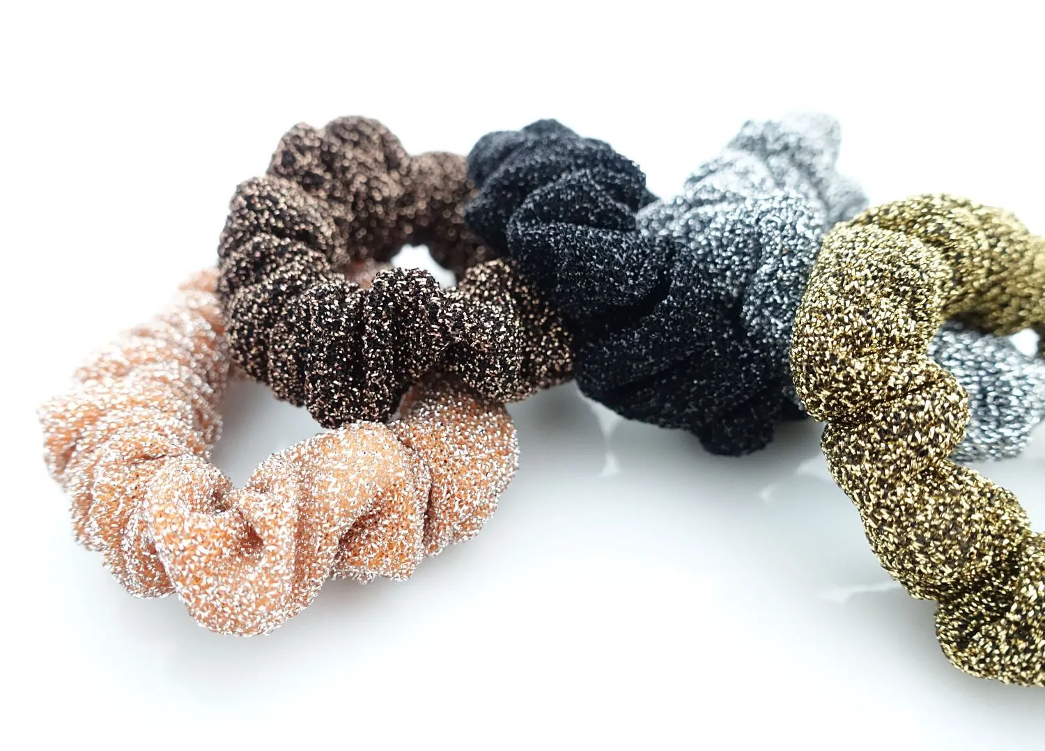 A Set of 5 thin scrunchies Pearl Glittering Mini Thin hair tie Set Women scrunchie pack