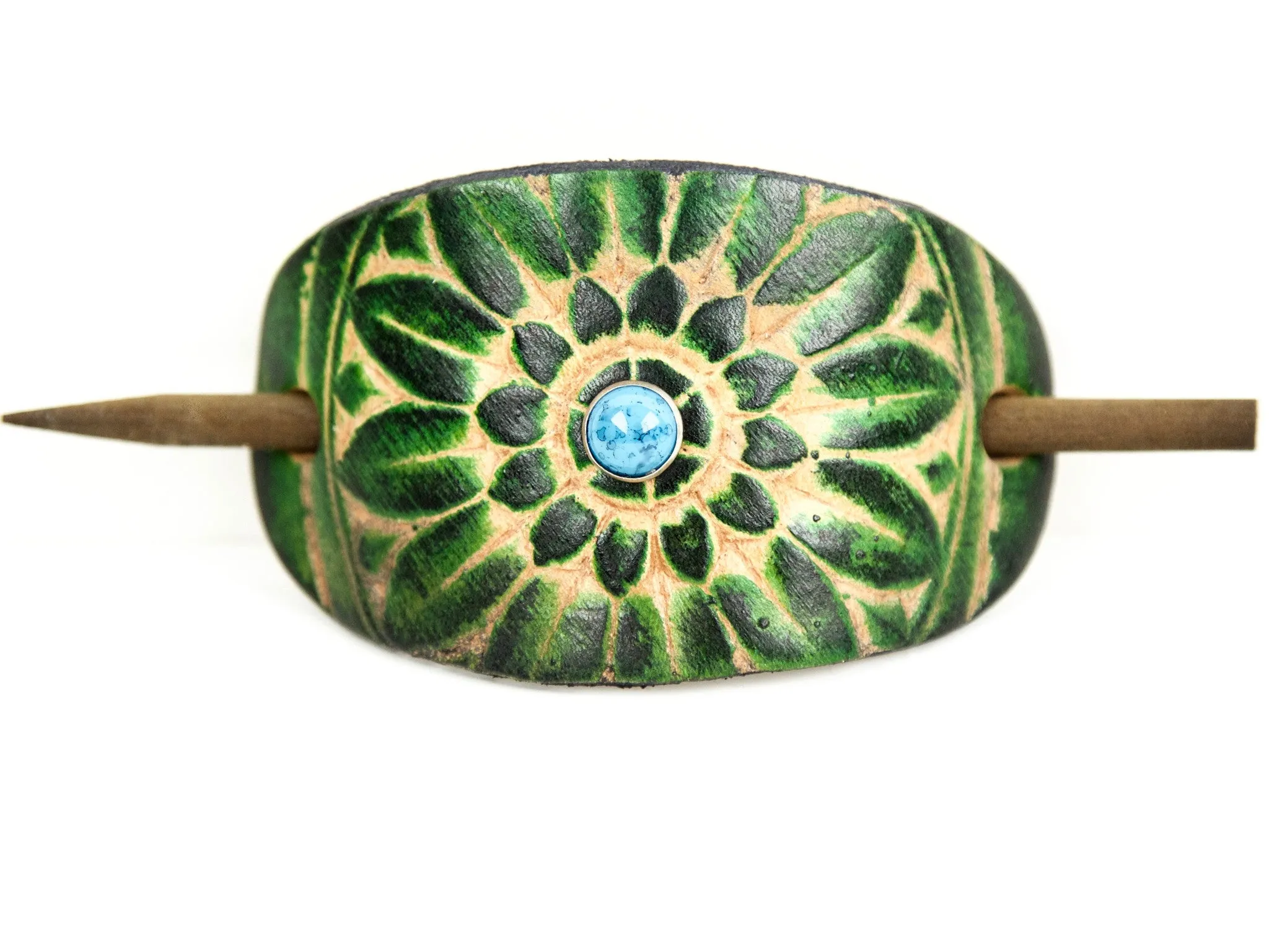 Accented Sunflower Leather Hair Barrette