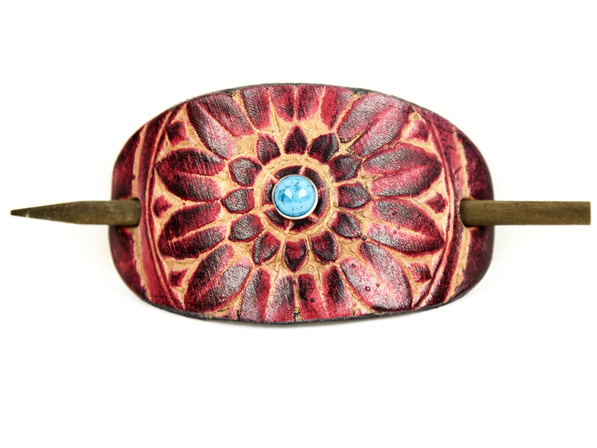 Accented Sunflower Leather Hair Barrette