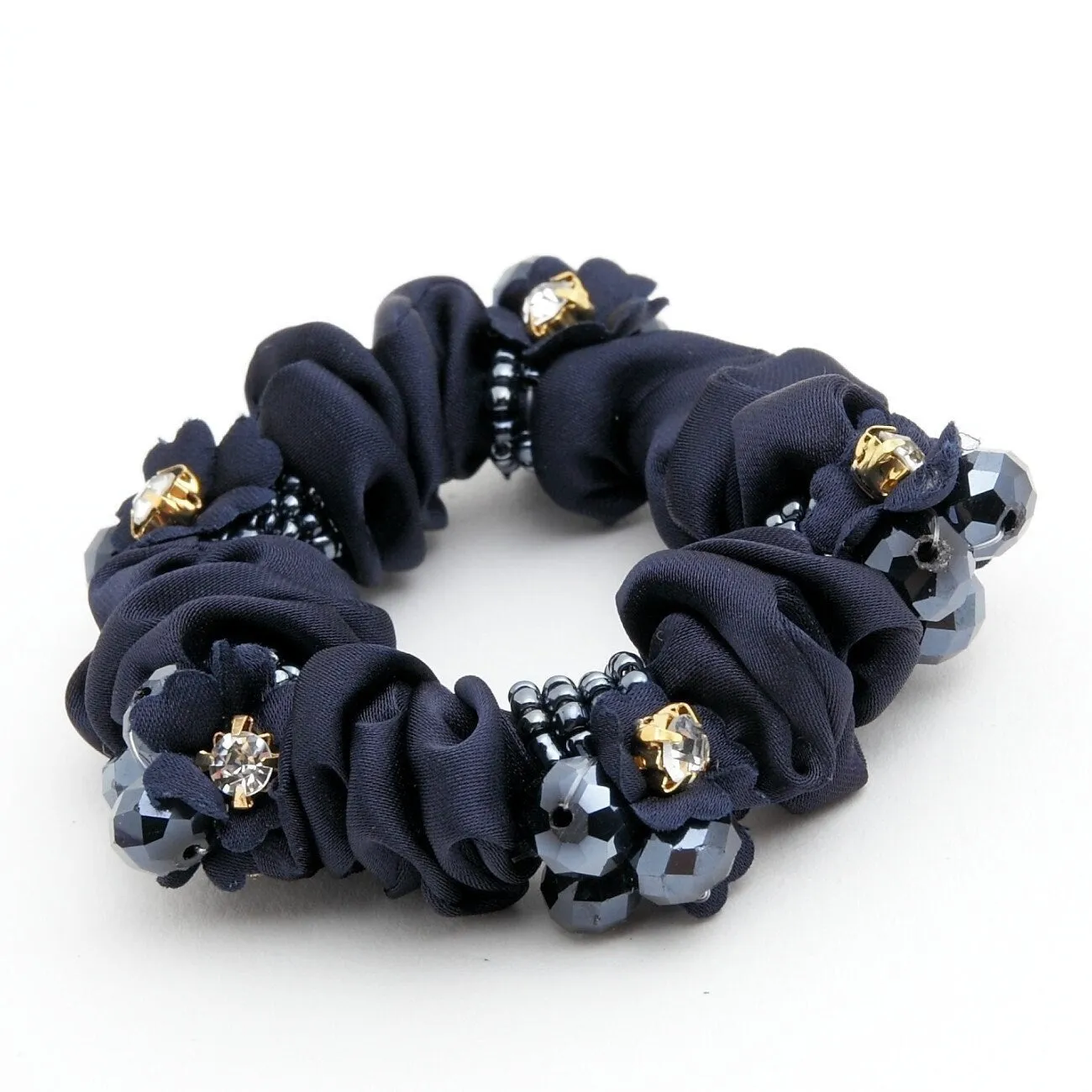 Acrylic Rhinestone Flower  Dazzling Ornament  Satin Ponytail Holder Scrunchies