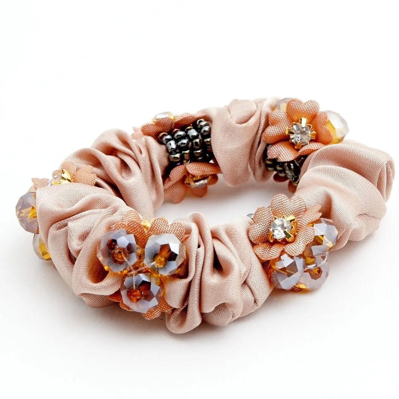 Acrylic Rhinestone Flower  Dazzling Ornament  Satin Ponytail Holder Scrunchies