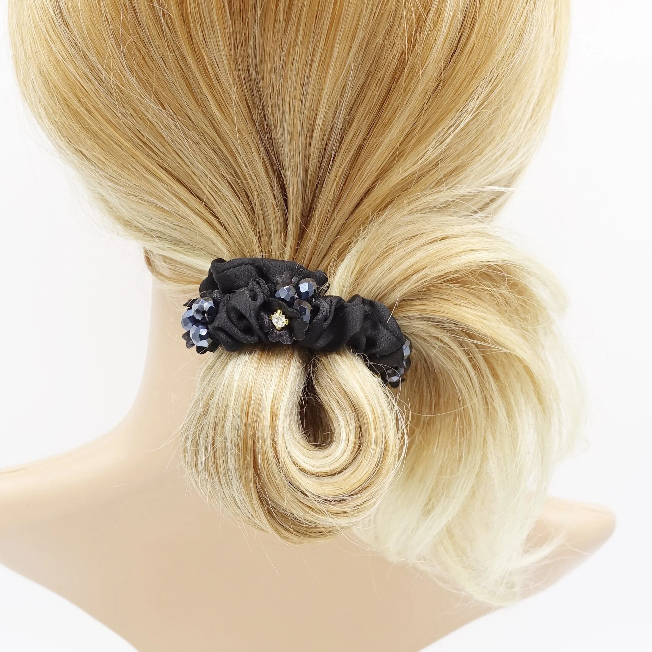 Acrylic Rhinestone Flower  Dazzling Ornament  Satin Ponytail Holder Scrunchies