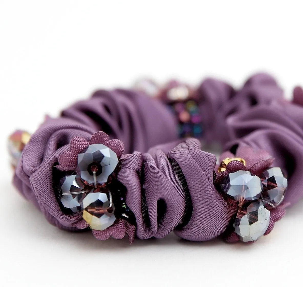 Acrylic Rhinestone Flower  Dazzling Ornament  Satin Ponytail Holder Scrunchies