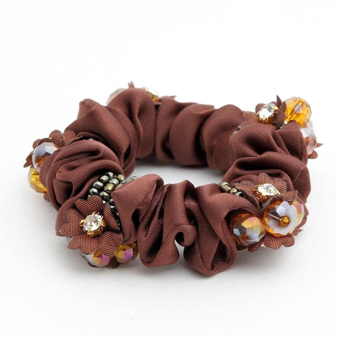Acrylic Rhinestone Flower  Dazzling Ornament  Satin Ponytail Holder Scrunchies