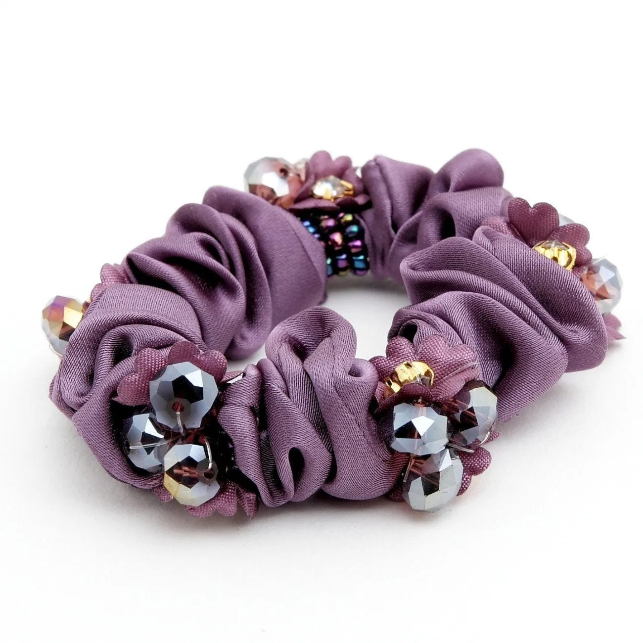 Acrylic Rhinestone Flower  Dazzling Ornament  Satin Ponytail Holder Scrunchies