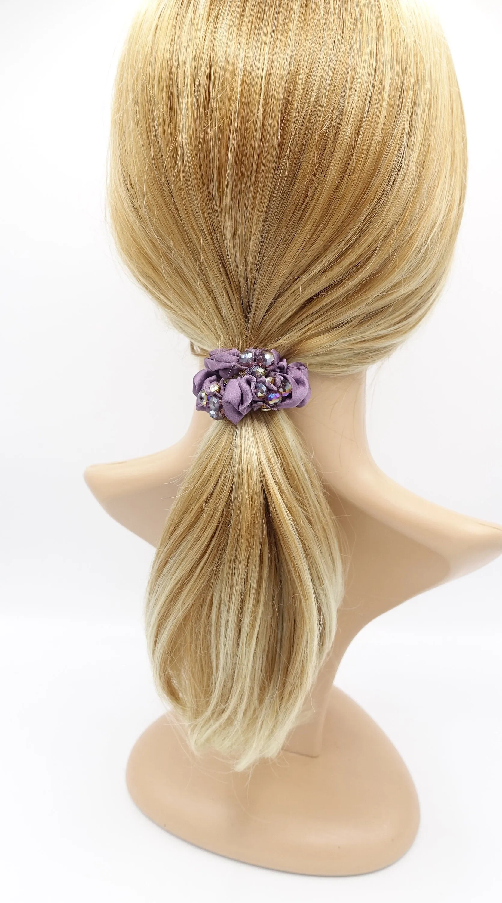 Acrylic Rhinestone Flower  Dazzling Ornament  Satin Ponytail Holder Scrunchies