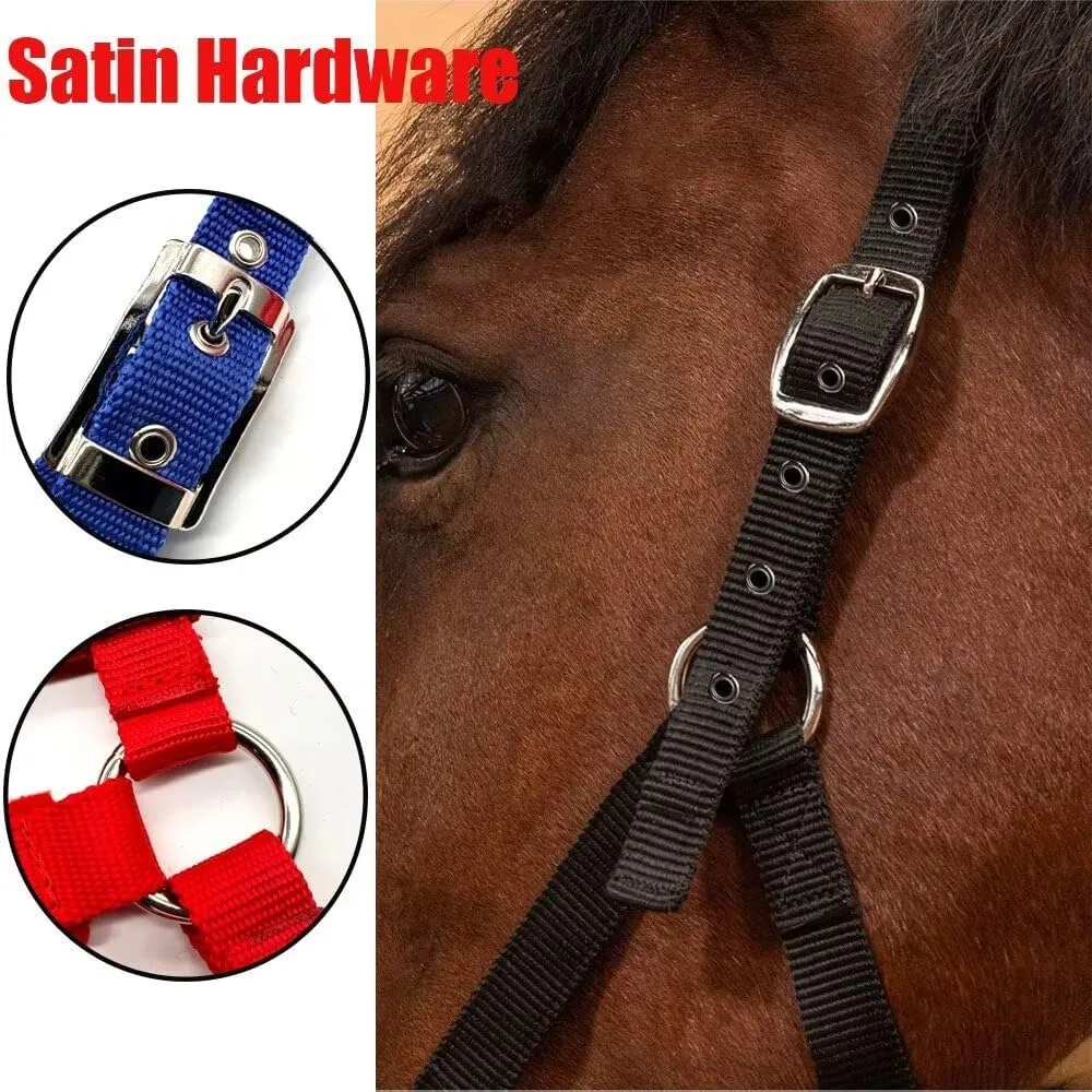 Adjustable Horse Halter, Equestrian Horse Riding Headcollar with Satin Hardware, Adjustable Fit,Small Medium Large Horse Halter