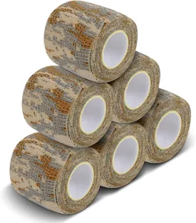 AIRSSON 6 Rolls Camo Tape Camouflage Form Wrap 1.96'' x 177'' Self-Adhesive Camo Stretch Bandage for Flashlights Bicycle Camera