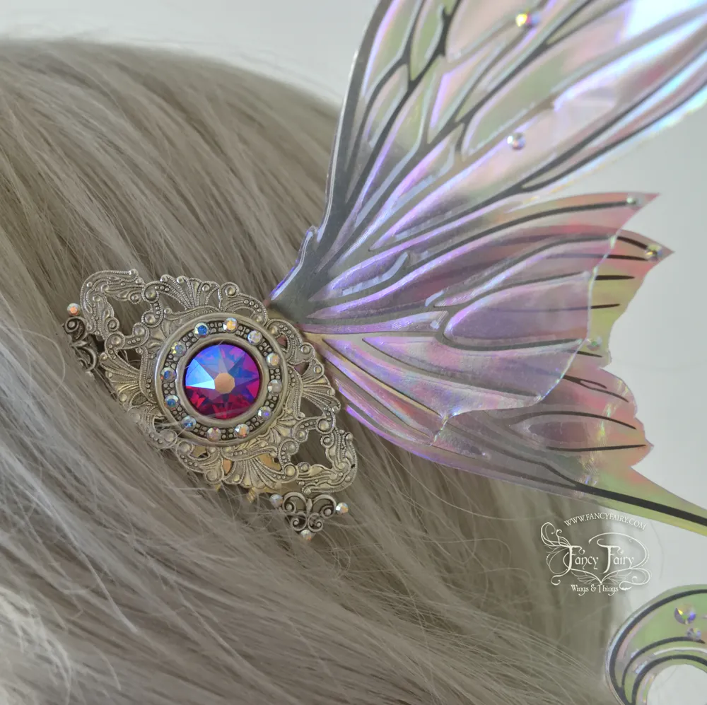 Aphrodite 5 inch Pastel Lilac Fairy Wing Hair Combs with Silver Veins
