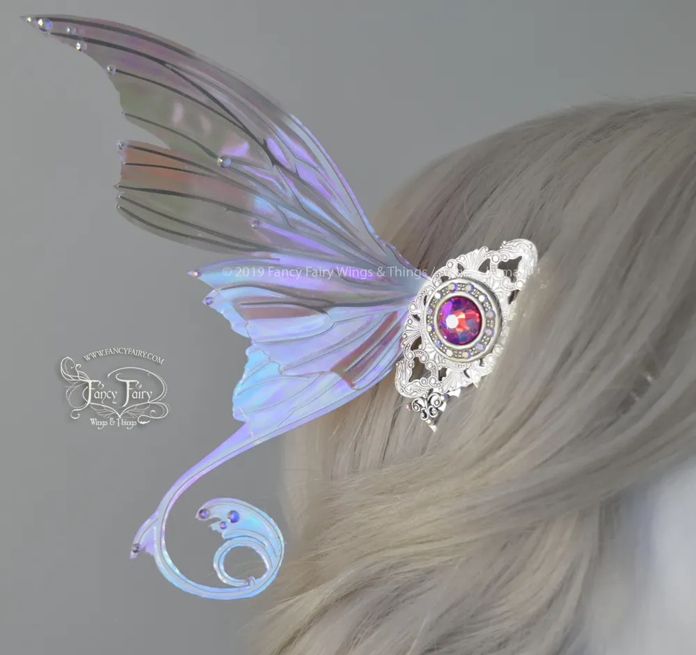 Aphrodite 5 inch Pastel Lilac Fairy Wing Hair Combs with Silver Veins