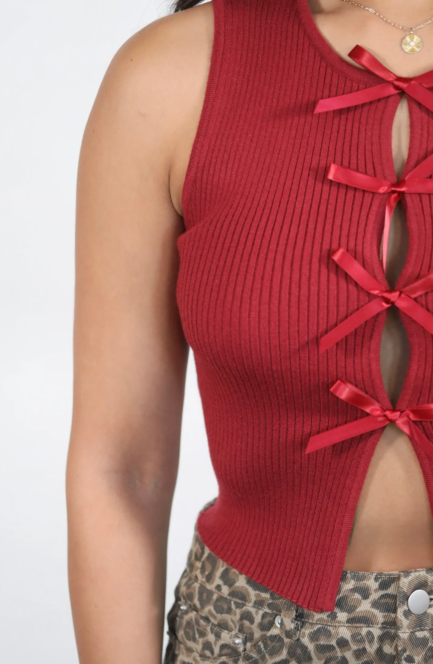 Asking For More Wine Bow Sweater Tank