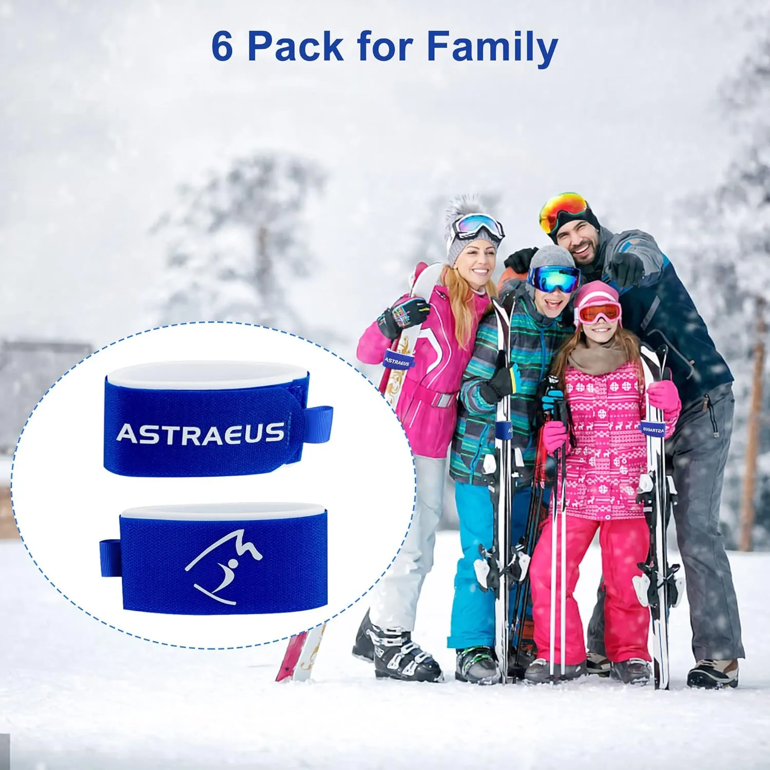 ASTRAEUS 6 Pack Ski Fastener Straps Adjustable Ski Wraps Ties Multi-Use Gear Organizer