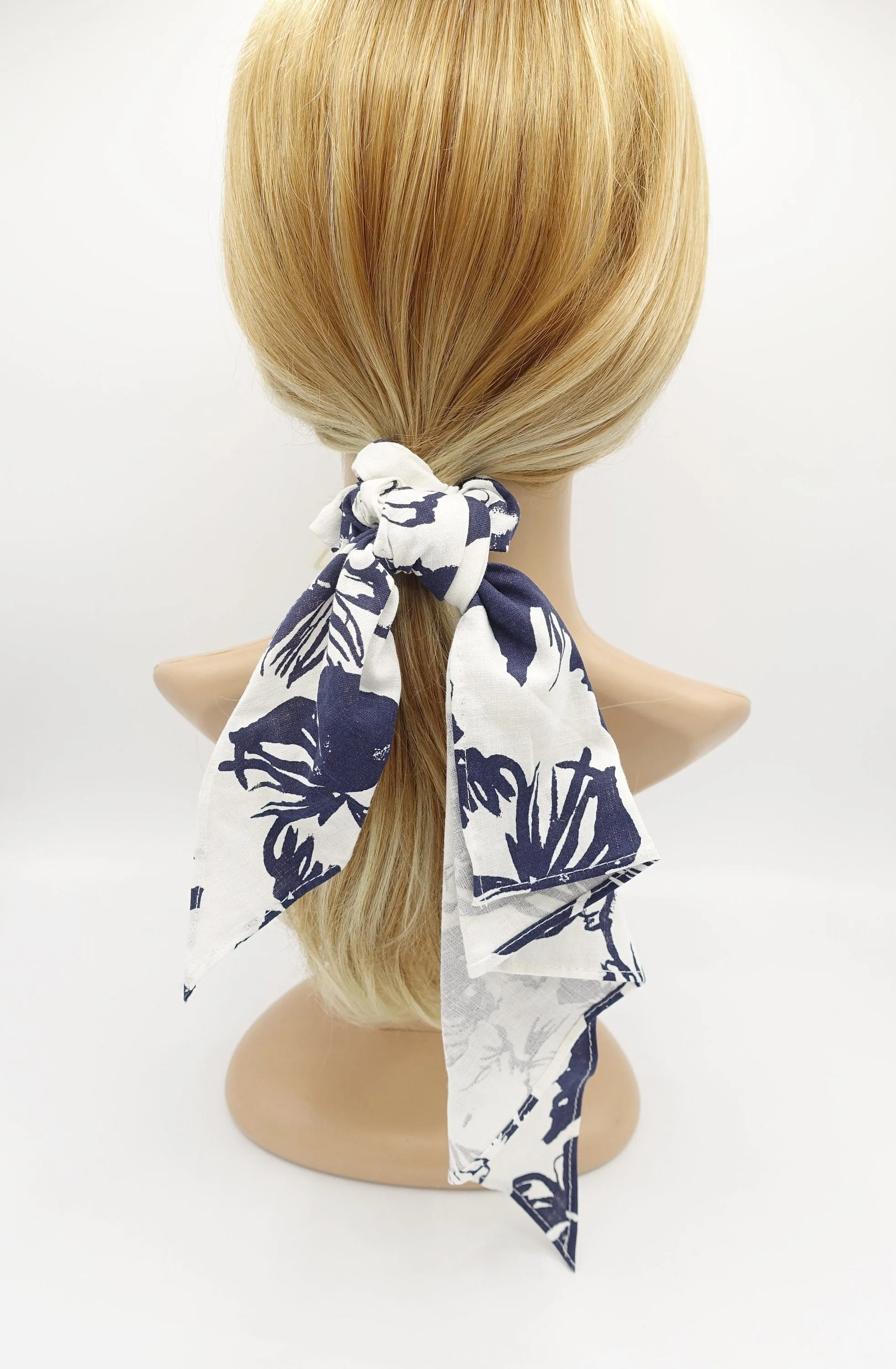 asymmetric cotton floral scrunchies  folded tail hair elastic for women
