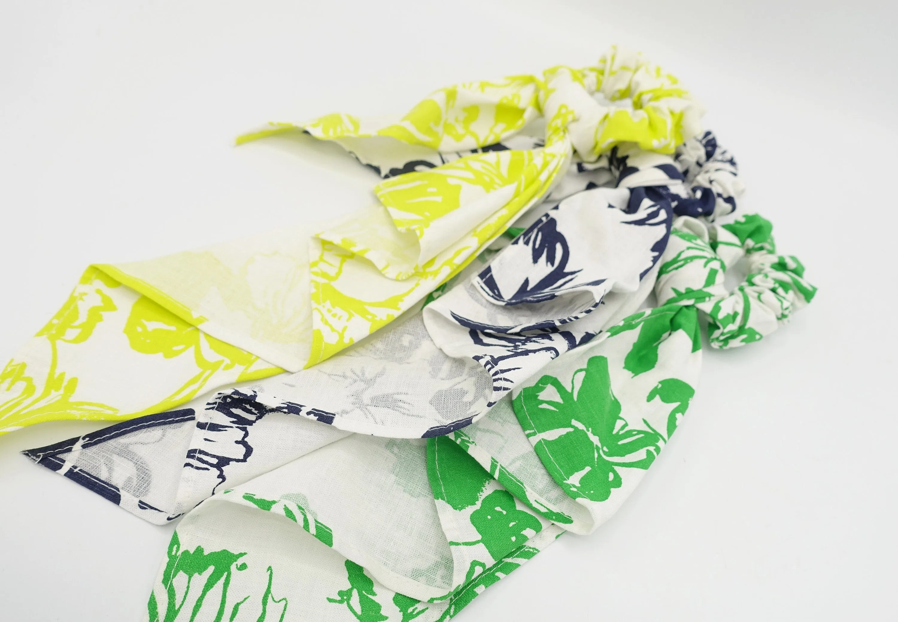asymmetric cotton floral scrunchies  folded tail hair elastic for women