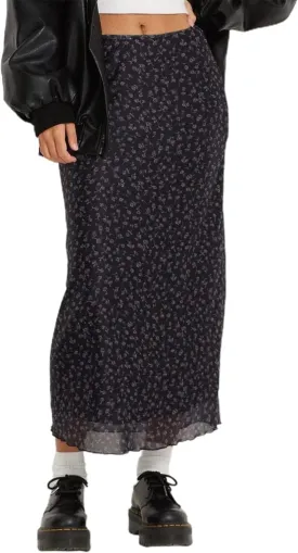 Avanova Women Mesh Floral Boho High Waist Midi Skirt Lettuce Trim Summer A Line Skirt
