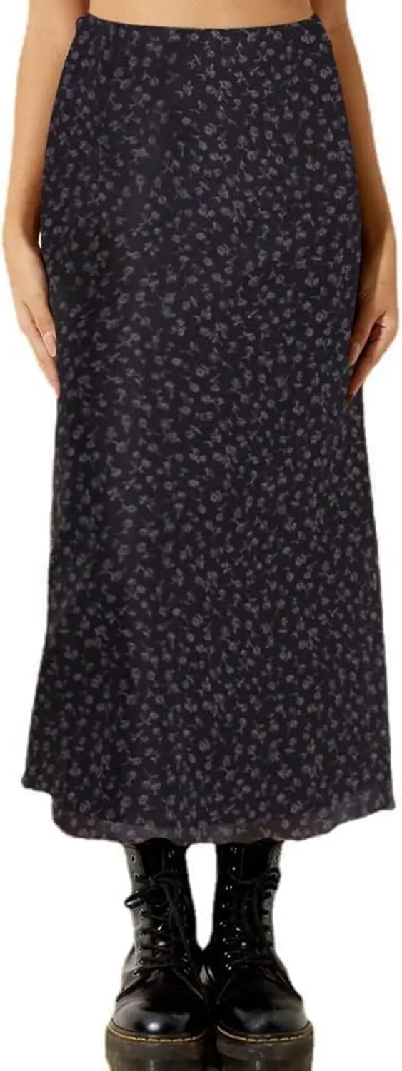 Avanova Women Mesh Floral Boho High Waist Midi Skirt Lettuce Trim Summer A Line Skirt