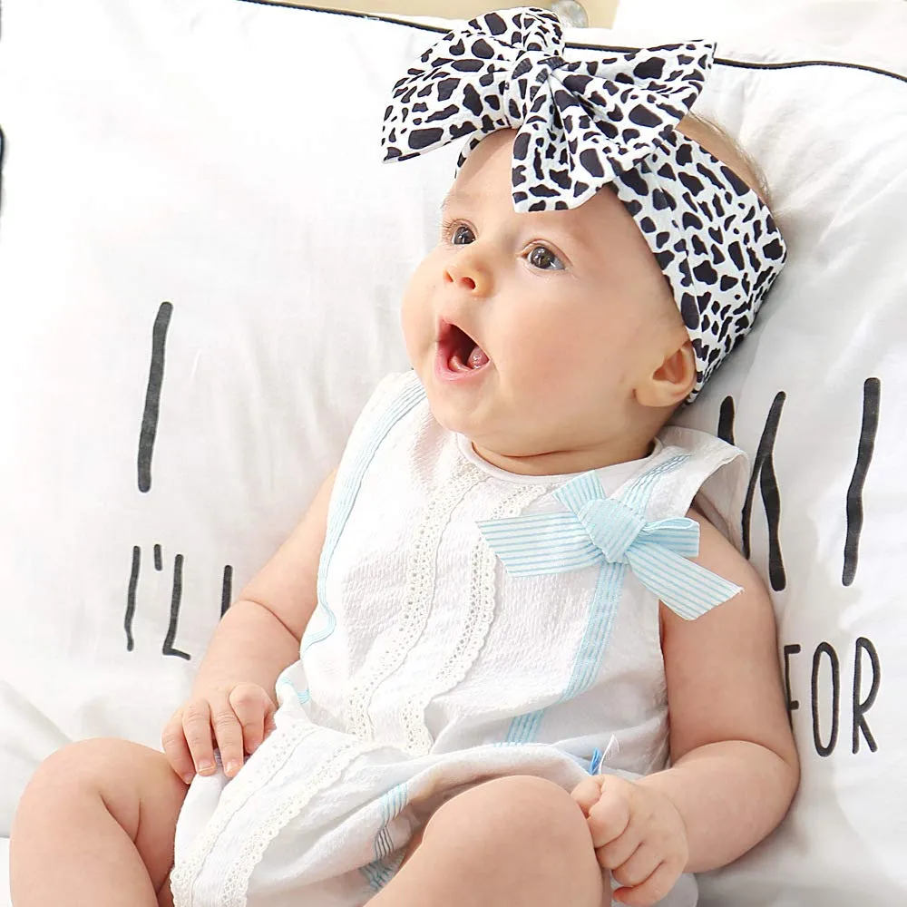 Baby Girl Bow Headband and Hair Clip Set With Cow Print HeadWear (Cow Stria)