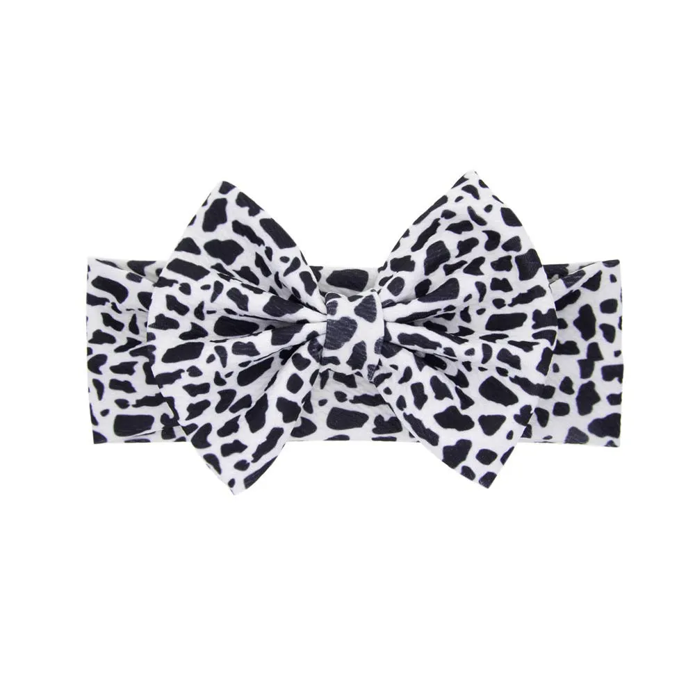 Baby Girl Bow Headband and Hair Clip Set With Cow Print HeadWear (Cow Stria)