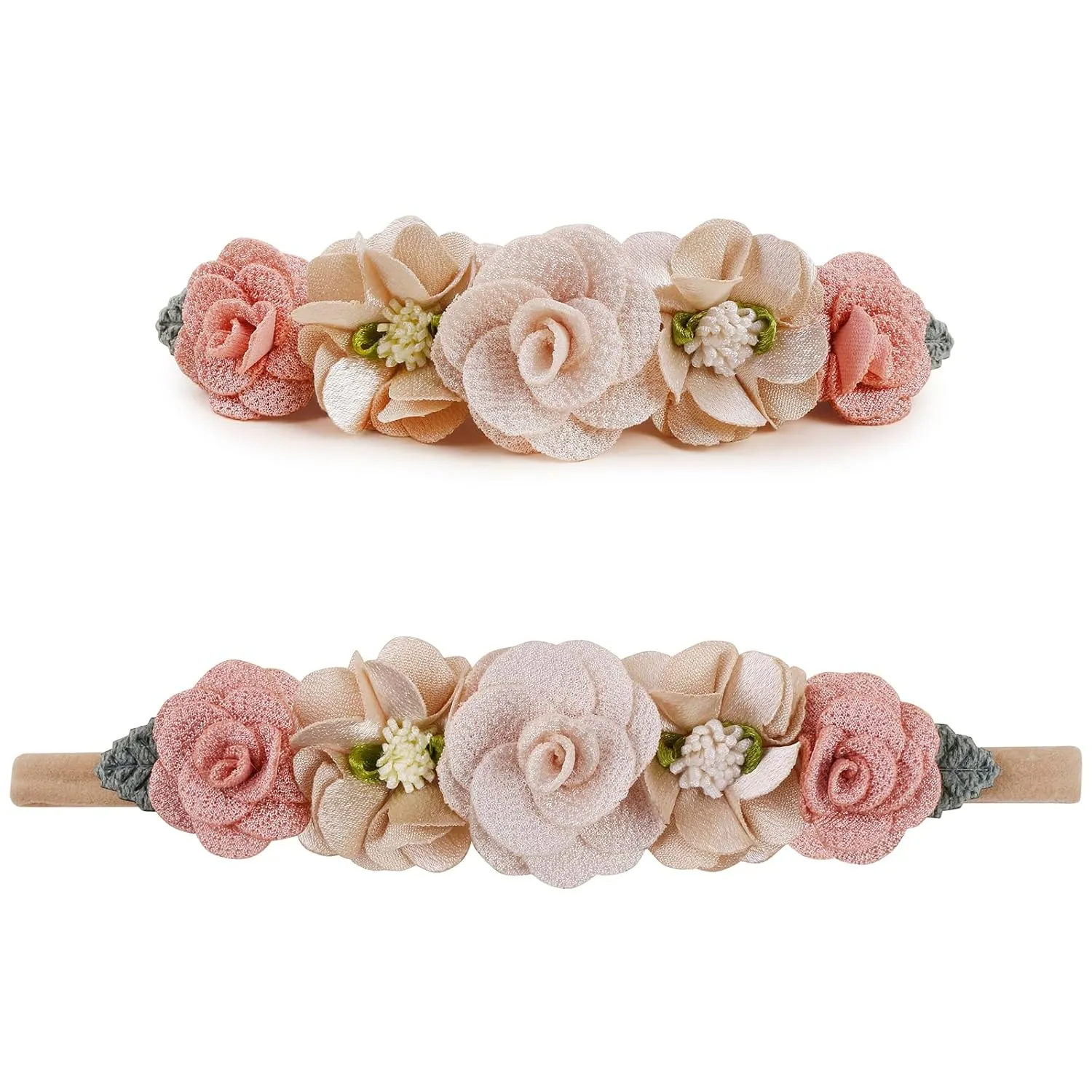 Baby Girl Floral Headbands- 3pcs Nylon Headband Handmade Flower Crown Elastic Hairband Newborn Toddler Hair Accessories Gifts for Girls 1-6 years old