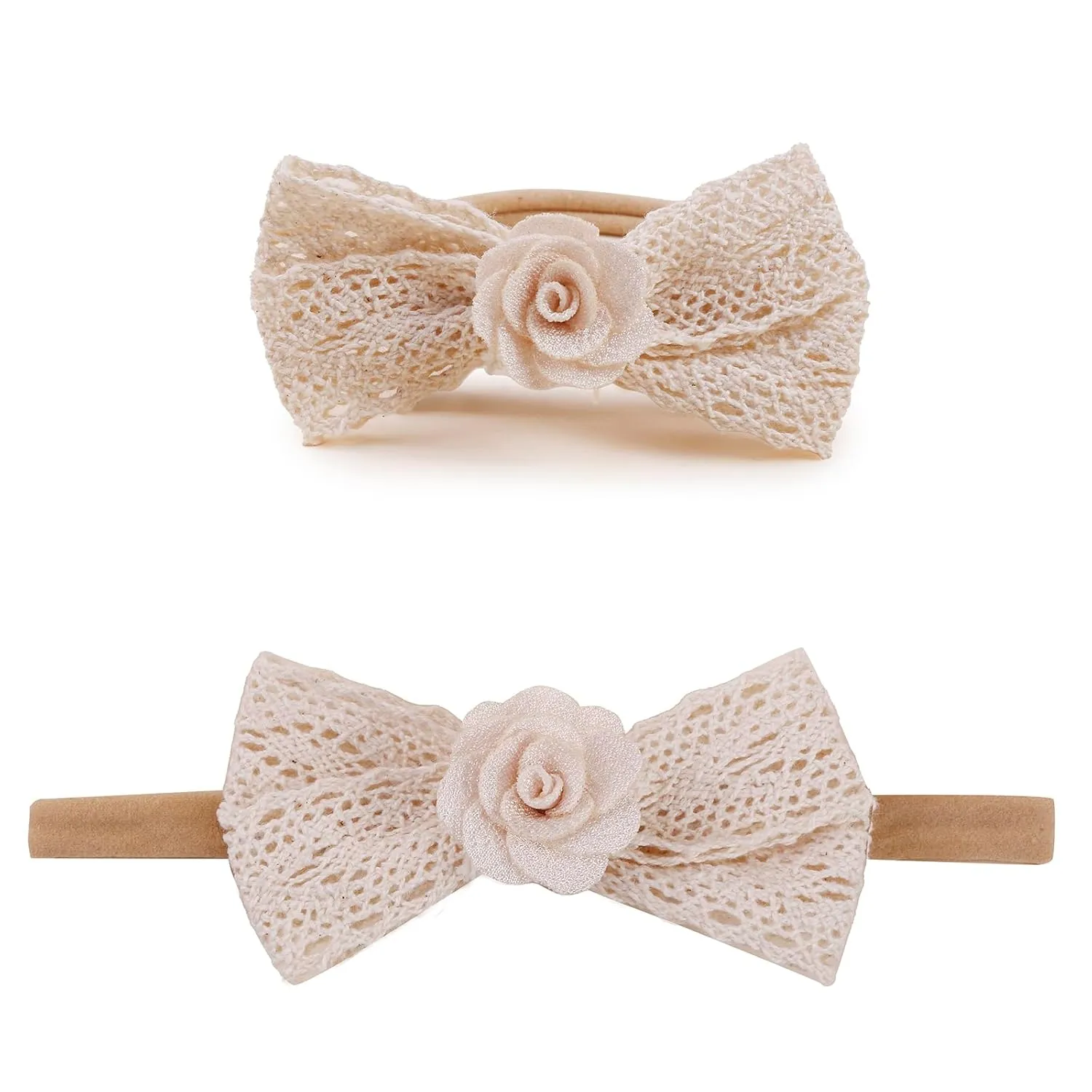 Baby Girl Floral Headbands- 3pcs Nylon Headband Handmade Flower Crown Elastic Hairband Newborn Toddler Hair Accessories Gifts for Girls 1-6 years old