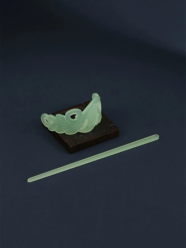 Bai Yu 白玉 White Jade Imitation Han Dynasty Unisex Crown & Hairstick Set