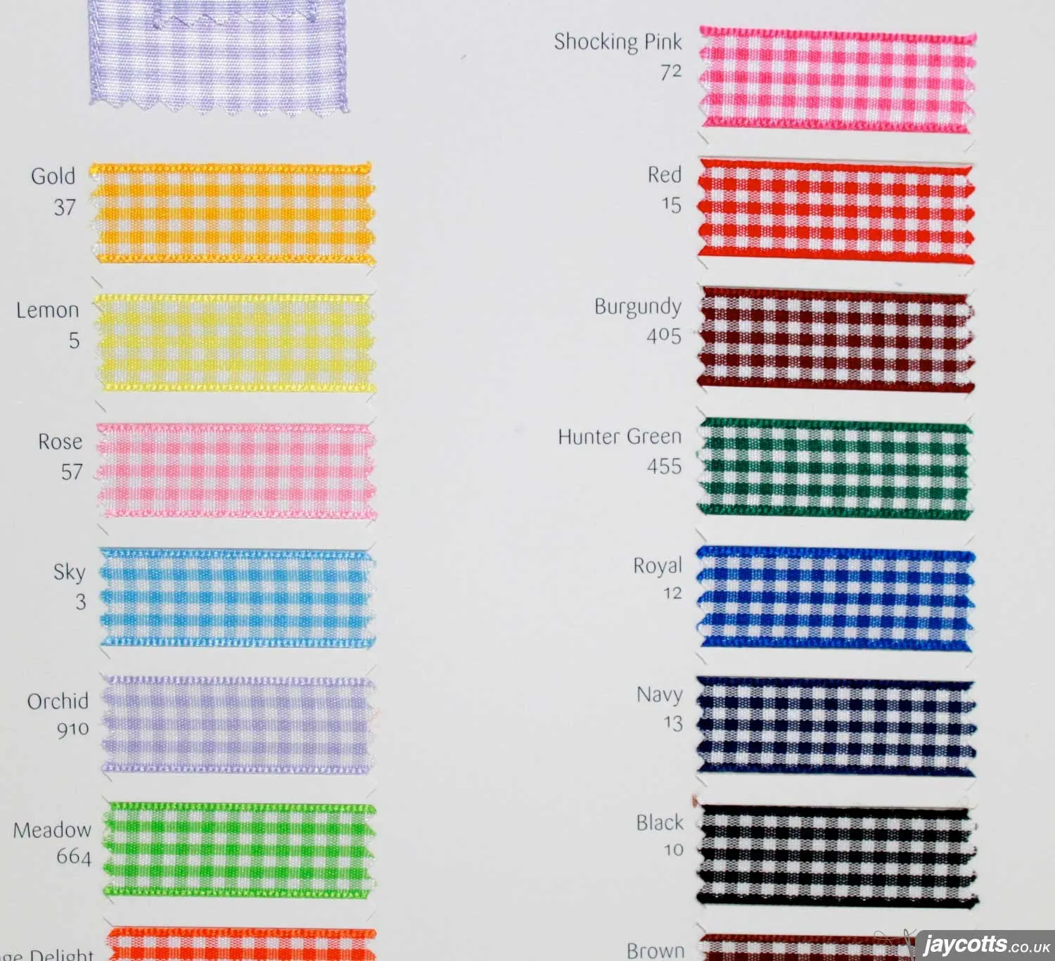 Berisfords Gingham Ribbon: Sample Card