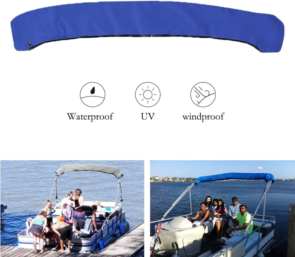 Bimini Top Storage Boot600D Sun Protection Windproof Bimini top Boot Cover,Suitable for 3-4 Bows Bimini Tops,Tear Resistant Durable Canvas Waterproof Storage Boot Cover (Blue, 91"-96" W)