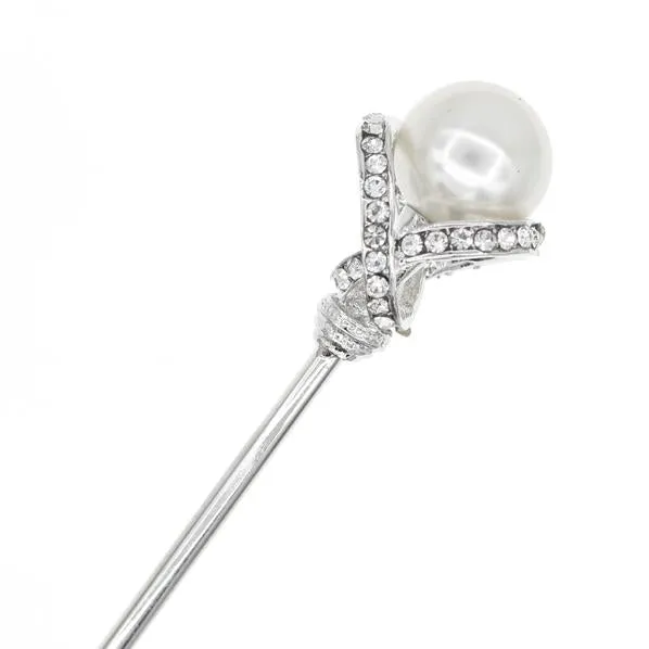 Bridal Rhinestone Hair Stick with Large Pearl