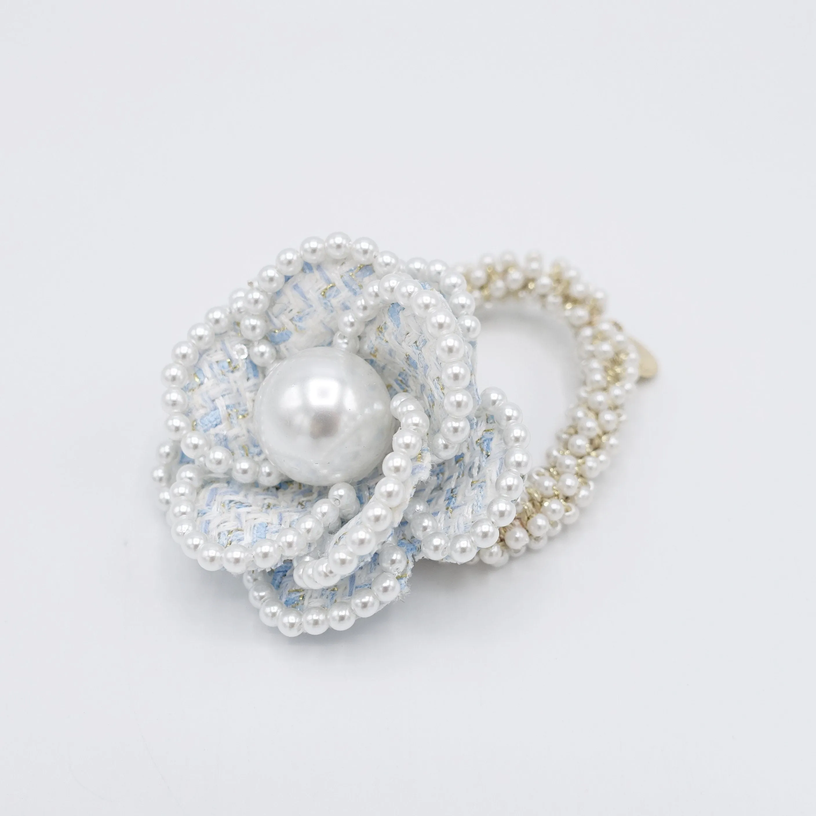 camellia scrunchies, pearl flower hair ties, flower scrunchies for women