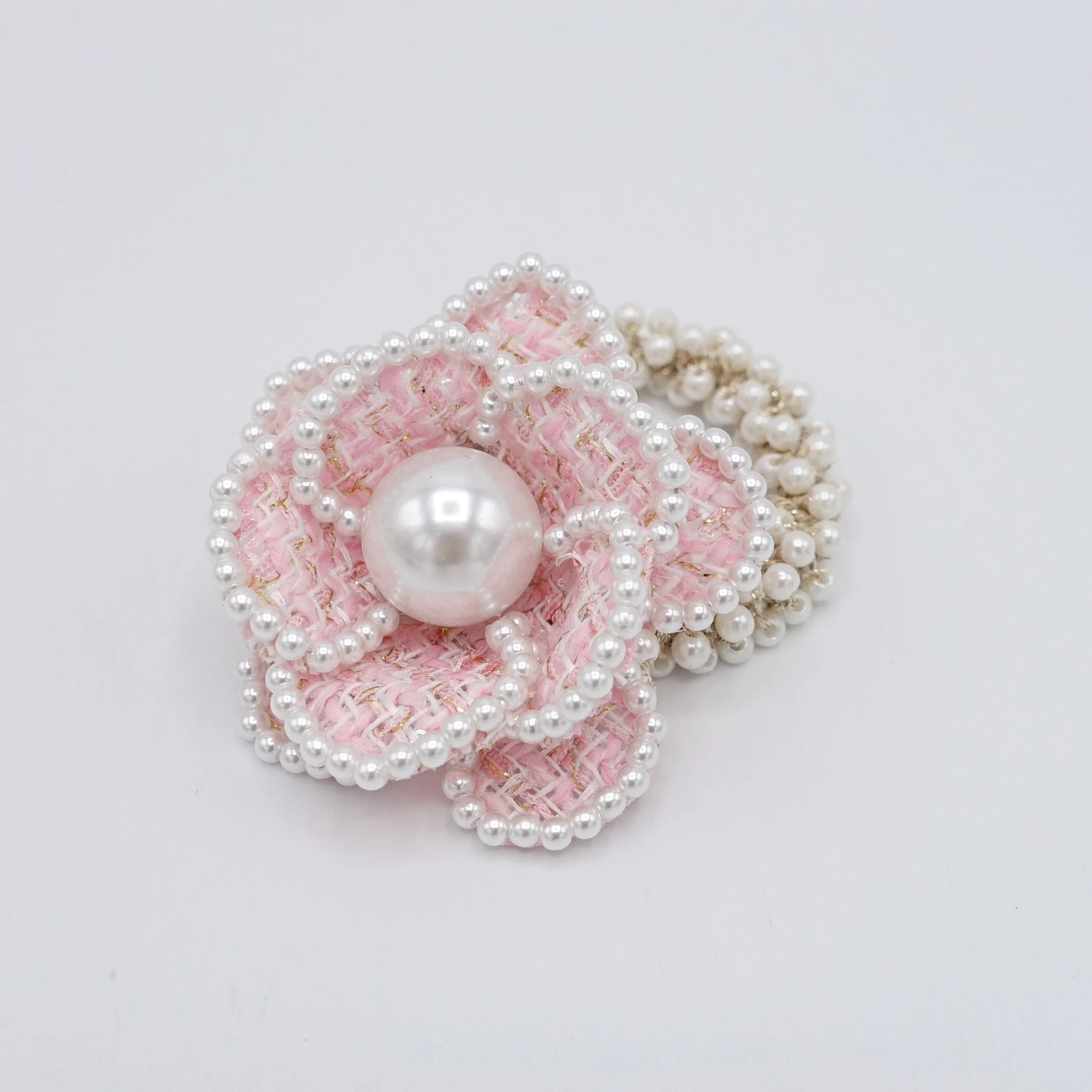 camellia scrunchies, pearl flower hair ties, flower scrunchies for women