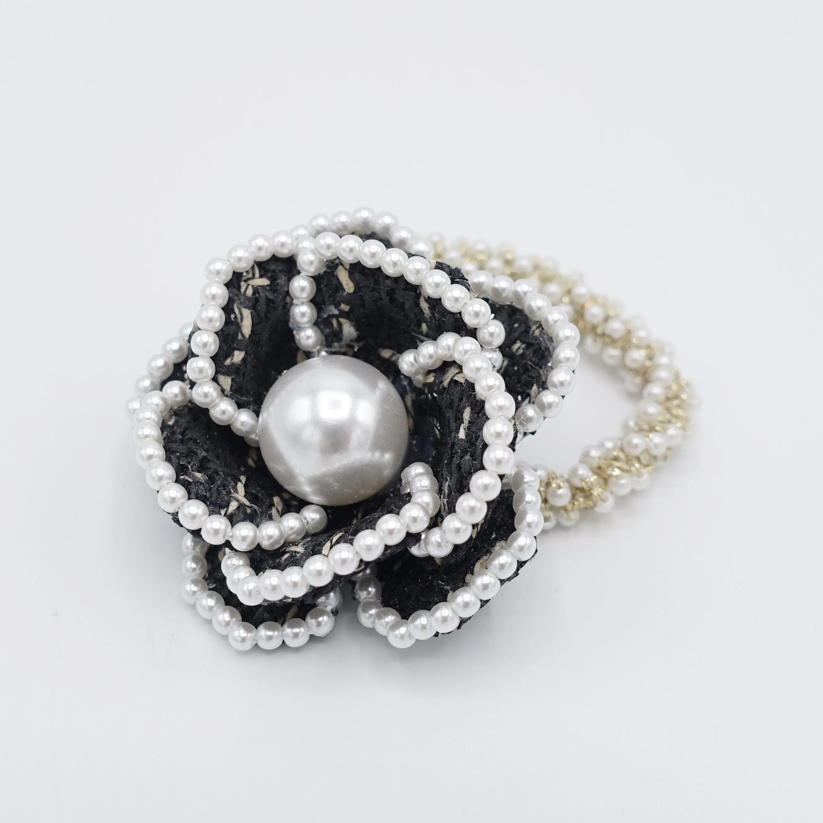 camellia scrunchies, pearl flower hair ties, flower scrunchies for women