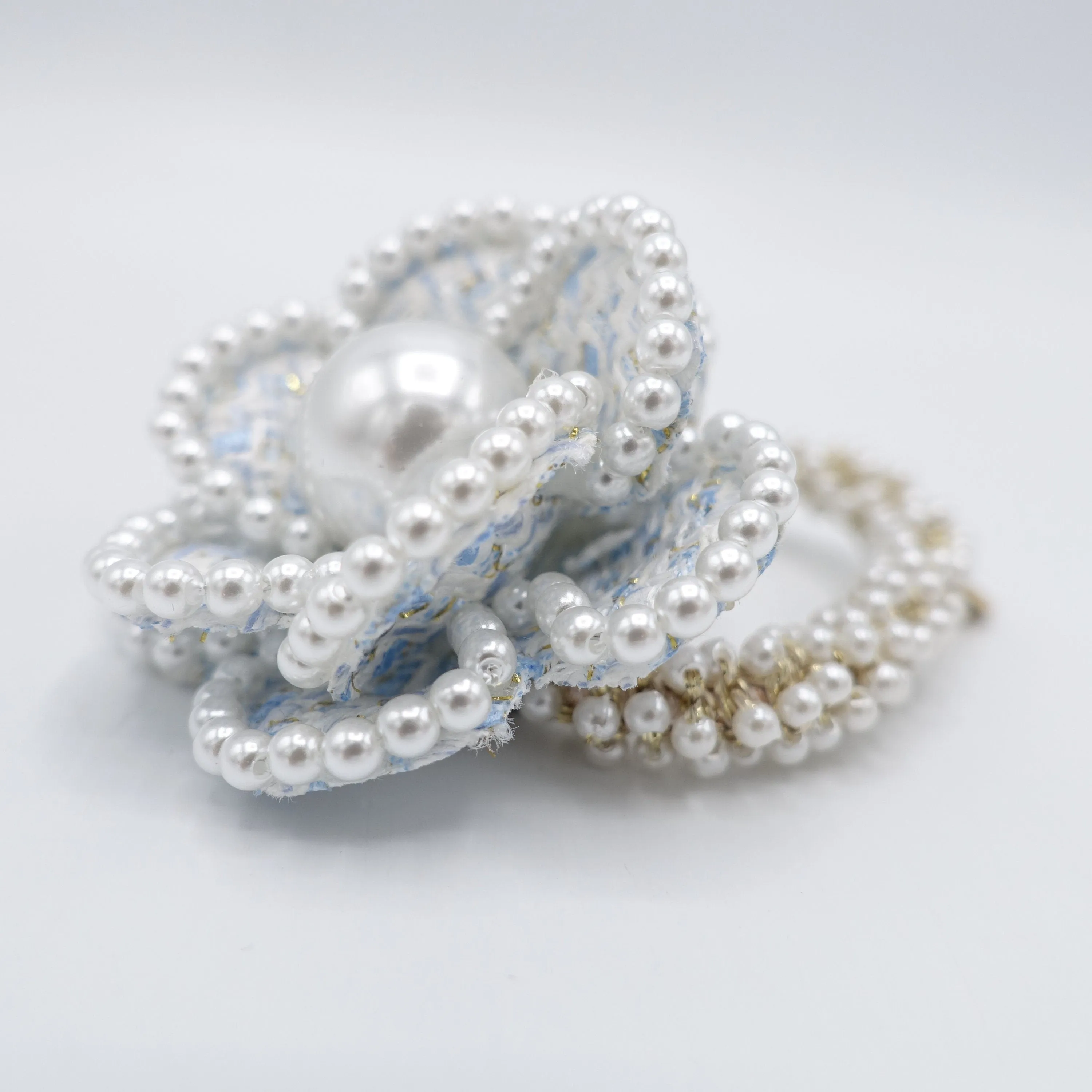 camellia scrunchies, pearl flower hair ties, flower scrunchies for women