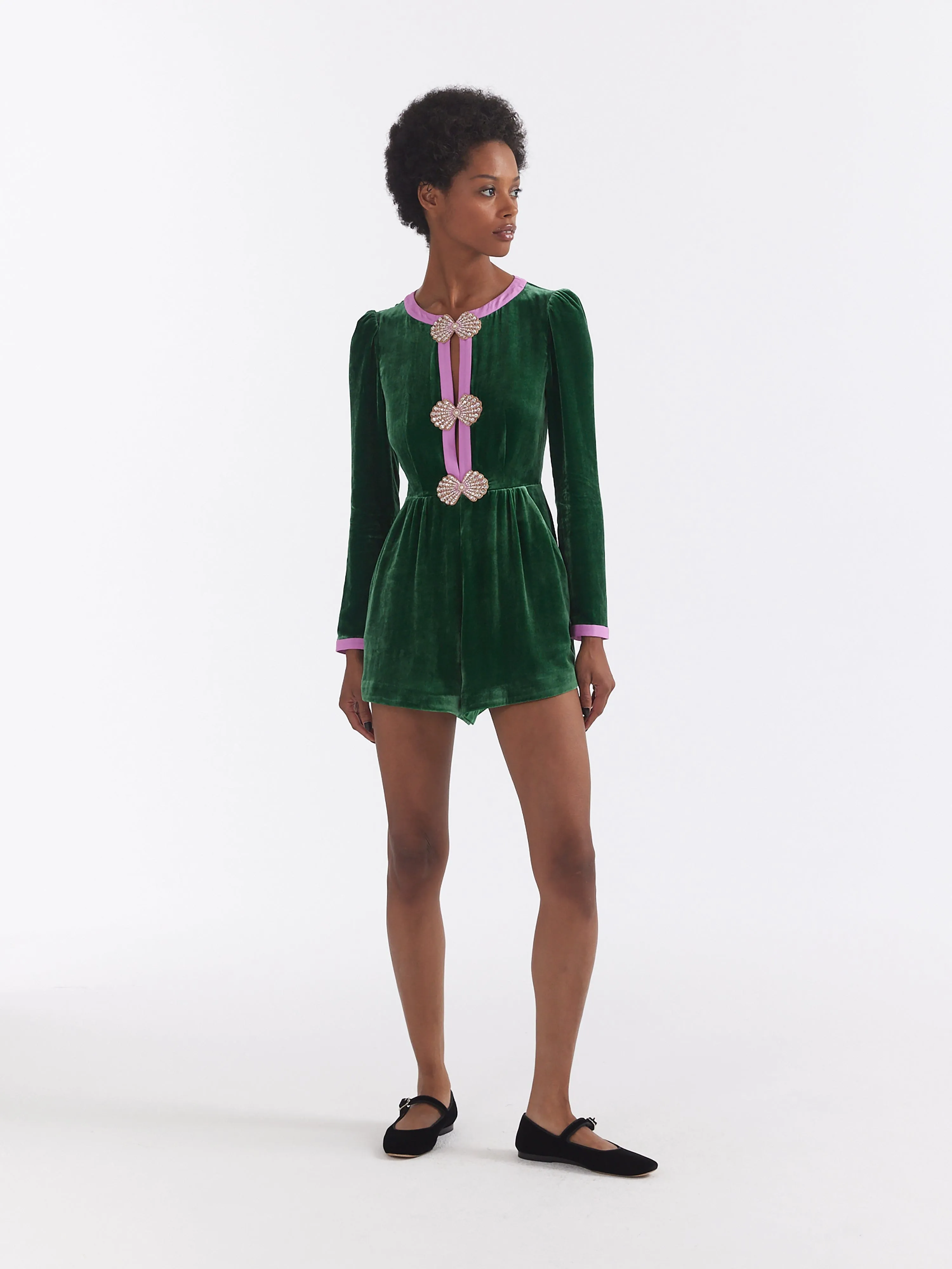 Camille Bows Playsuit in Emerald