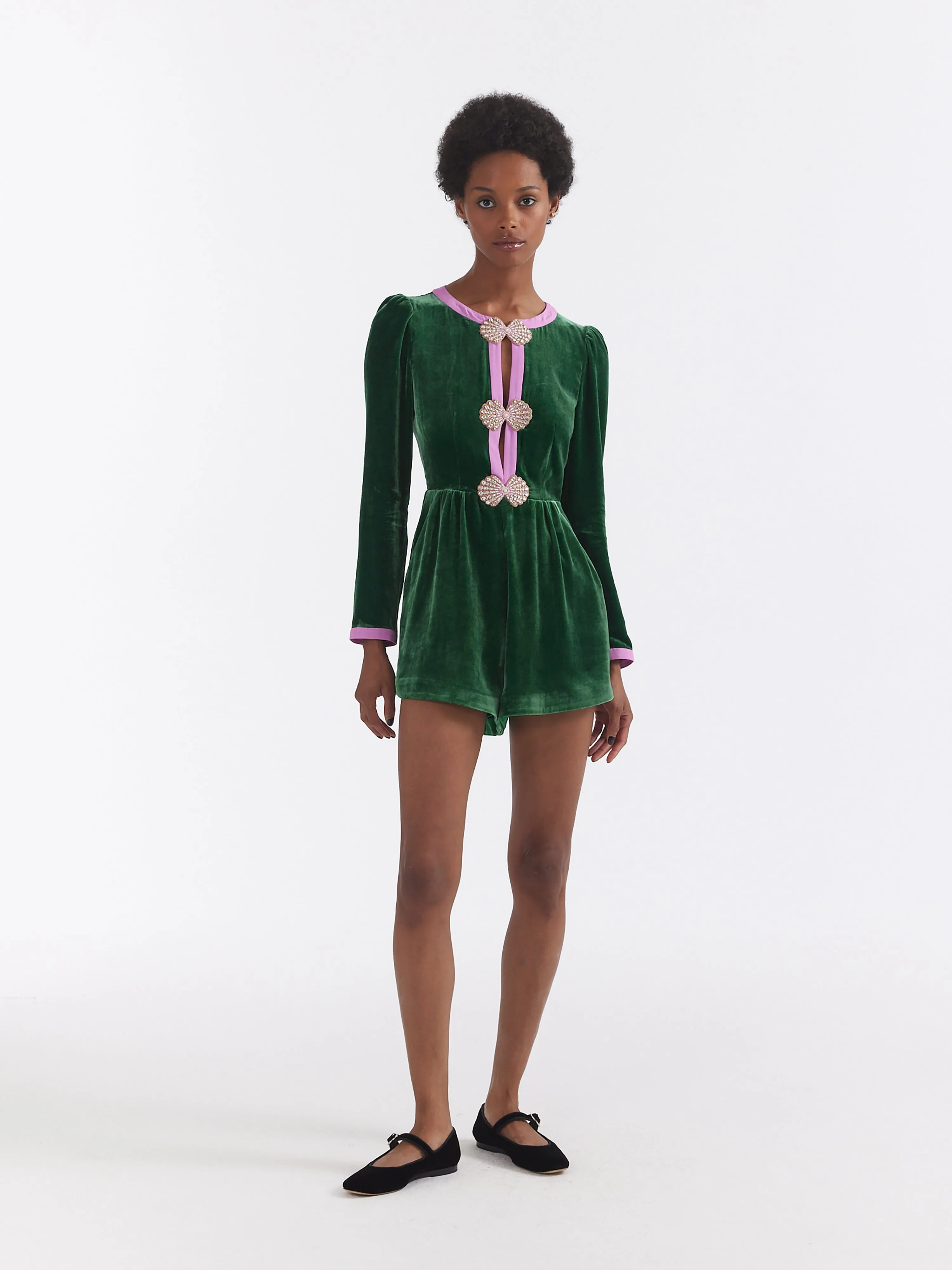 Camille Bows Playsuit in Emerald